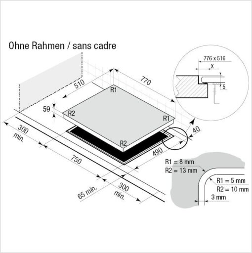 BRANDT Plan de cuisson induction 77 cm BPI6449BL