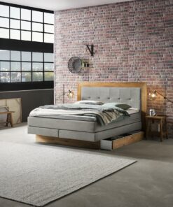 Lit boxspring incl. espace de rangement Texas Hasena 160x200 cm Gris / Brun_1